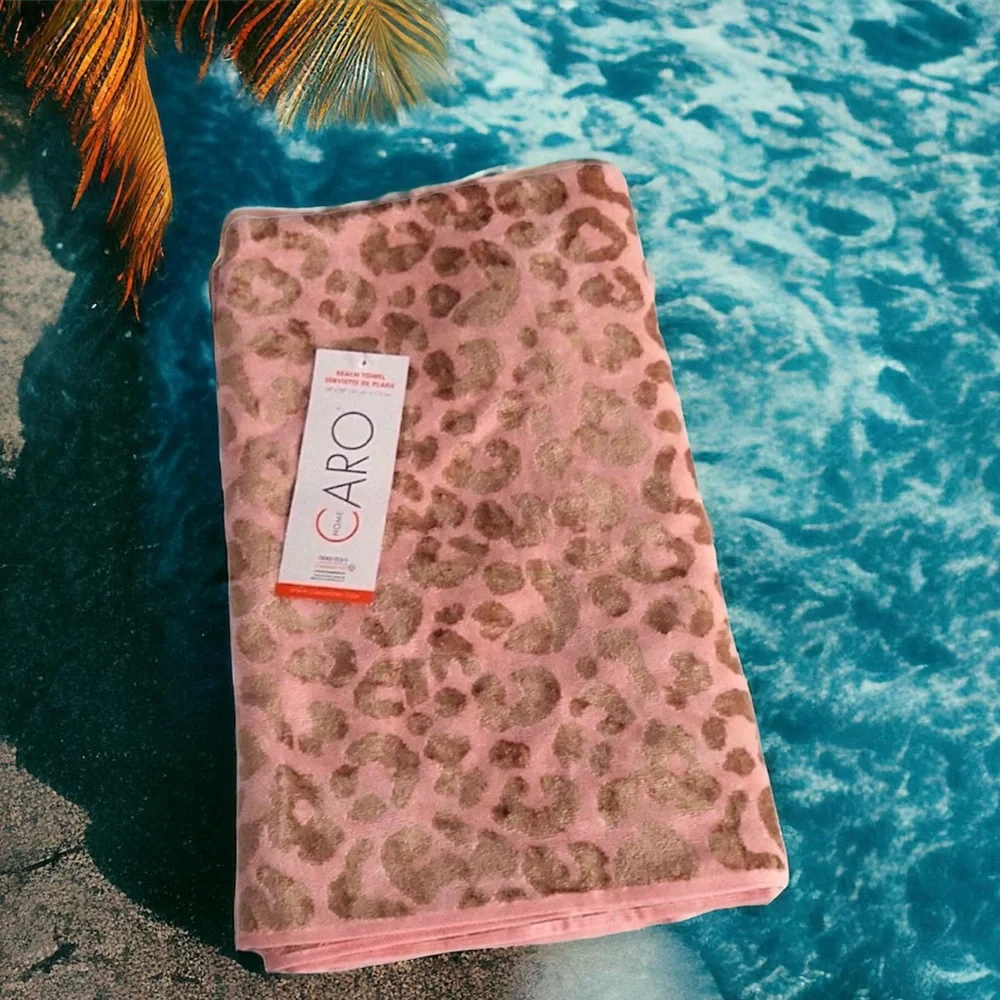 🆕 Caro Home Leopard Pink Gold Oversized Beach Towel